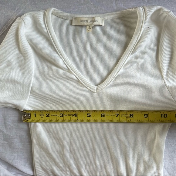Favorite Daughter White Ribbed V-Neck Long Sleeve Bodysuit Size XS Made USA - Picture 6 of 8